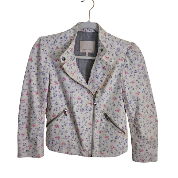 Rebecca Taylor Vine Leather Jacket Vanilla Lamb Leather Motorcycle Jacket Size 2 - Picture 2 of 9